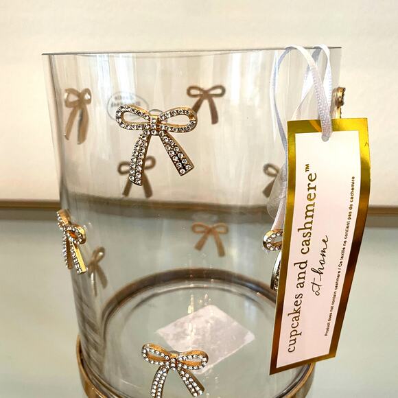 Cupcakes & Cashmere GOLD RHINESTONE BOW Glass Hurricane Vase - Picture 11 of 13